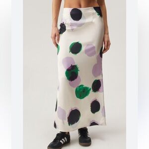 Nasty Gal Cream Maxi Skirt with Purple, Green & Black Dot Print